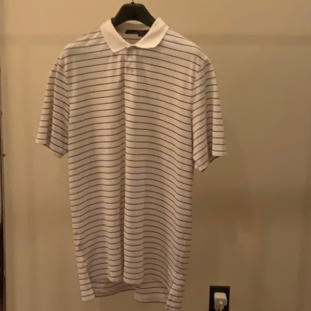 Men’s Ralph Lauren RLX Golf Polo Shirt - White with navy and red stripes